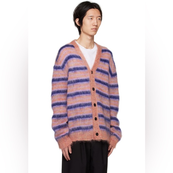 Marni Iconic Mohair fuzzy Brushed Stripes Cardigan V Neck NWT - Picture 7 of 11